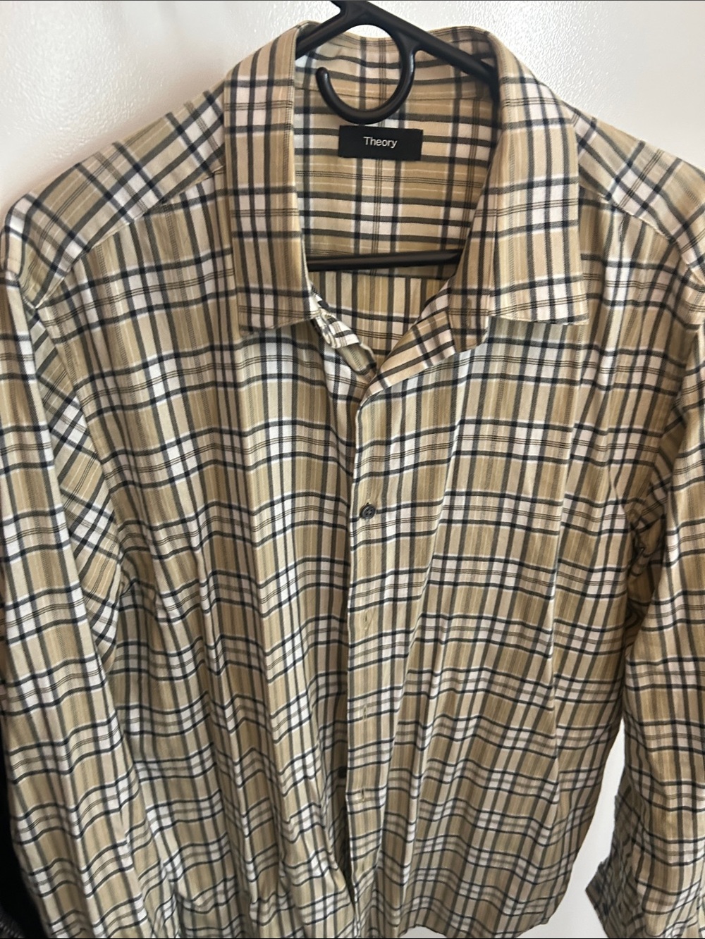 Theory Men's Tan Plaid Button-Down Shirt